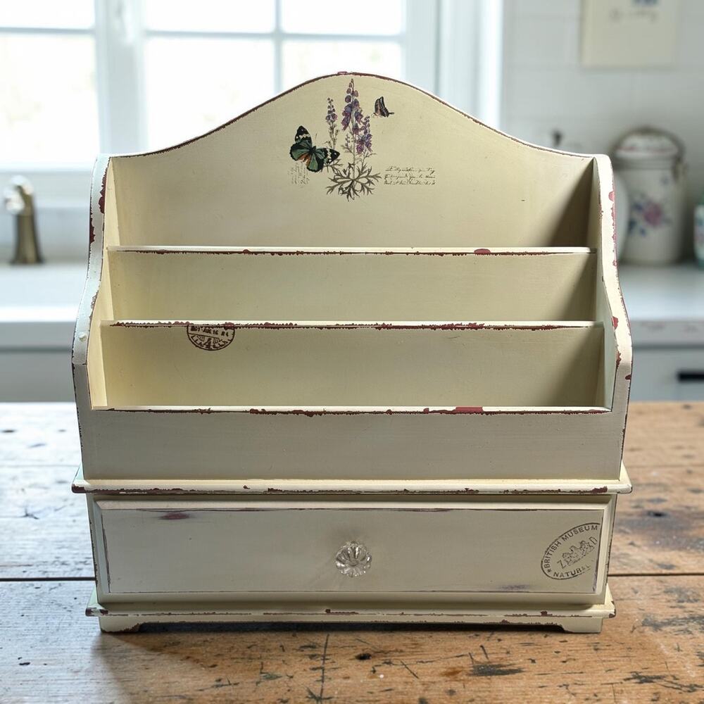 Creative Co-Op Distressed Cottage Desk Organizer Mail Sorter w/Drawer